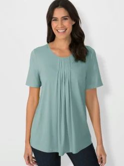 T-shirt à encolure ronde avec plis et coupe flatteuse