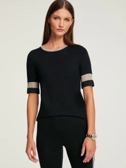 T-shirt à encolure ronde avec rayures contrastées brillantes