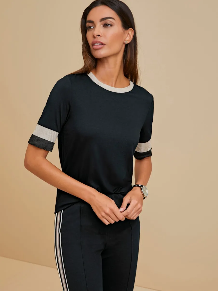 T-shirt à encolure ronde avec rayures contrastées brillantes