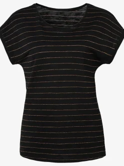 T-shirt à encolure ronde avec rayures en lurex et mancherons