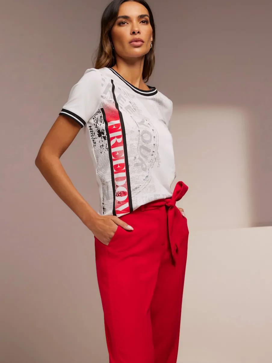 T-shirt à encolure ronde avec rayures et imprimé sportif