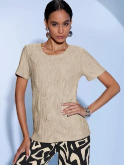 T-shirt à encolure ronde avec structure jacquard et manches courtes