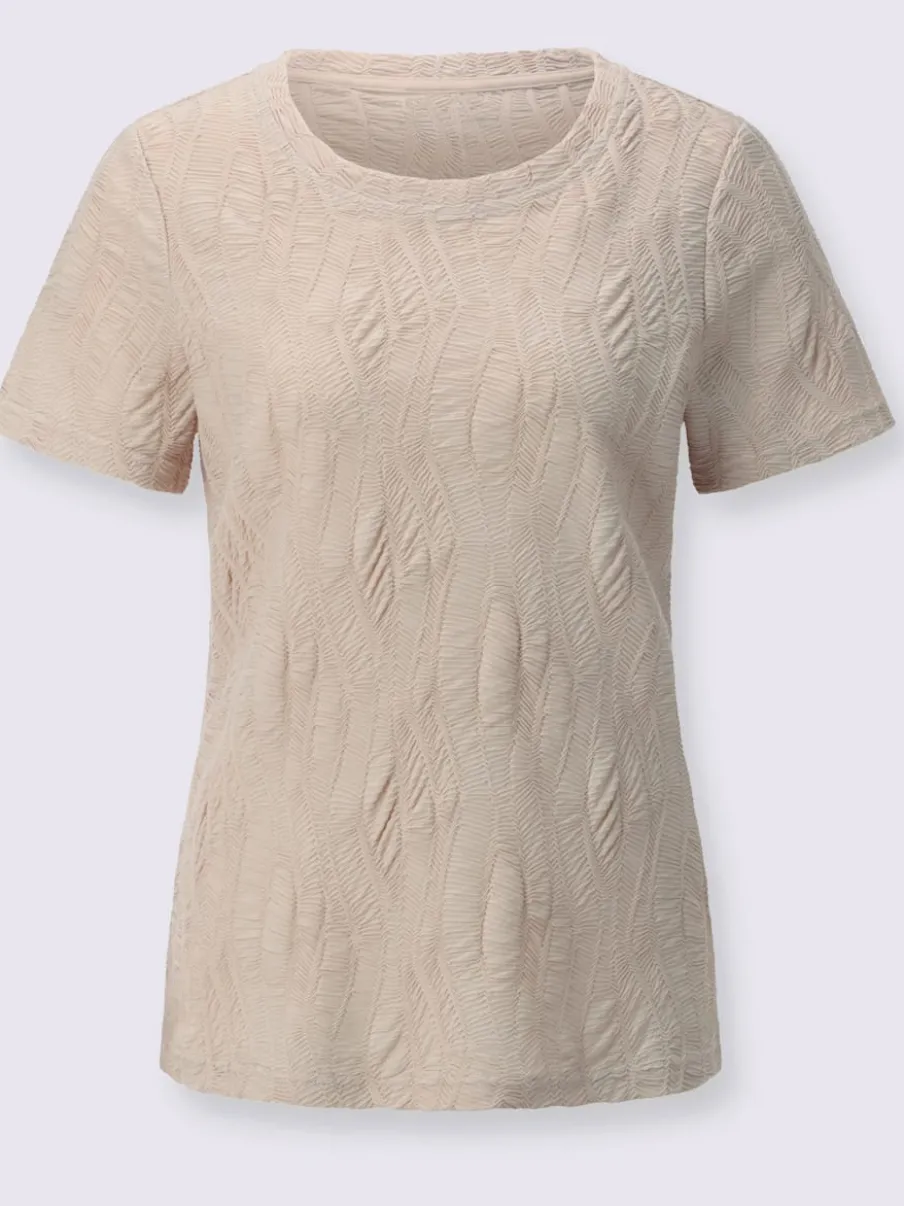 T-shirt à encolure ronde avec structure jacquard et manches courtes
