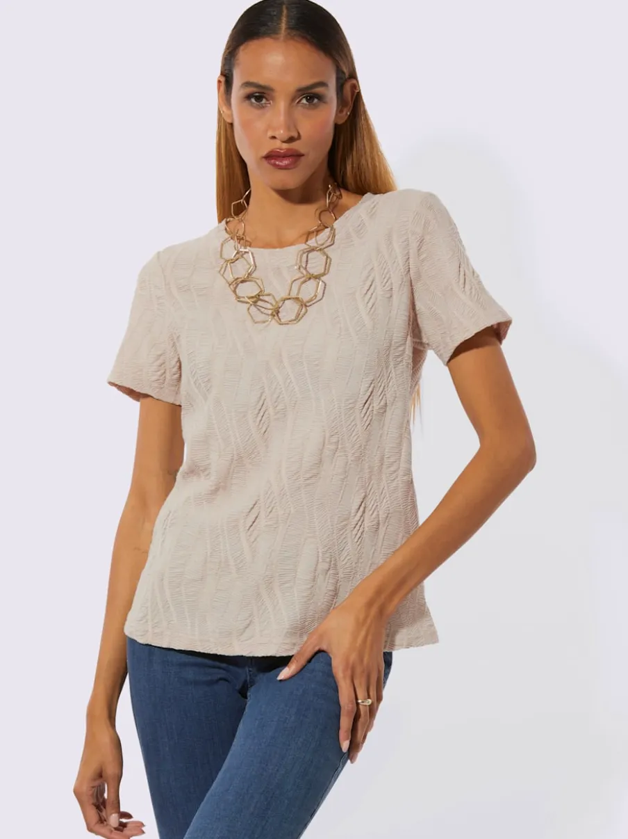 T-shirt à encolure ronde avec structure jacquard et manches courtes