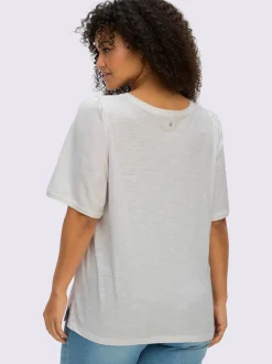 T-shirt à encolure ronde bord ondulé tendance