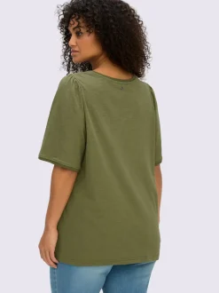 T-shirt à encolure ronde bord ondulé tendance
