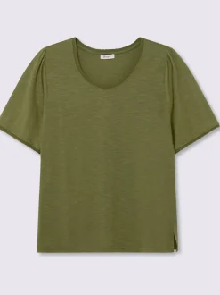 T-shirt à encolure ronde bord ondulé tendance