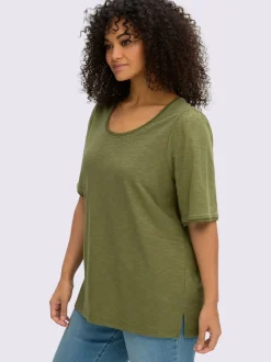 T-shirt à encolure ronde bord ondulé tendance