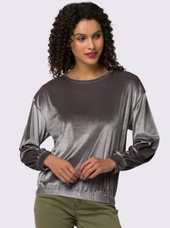 T-shirt à encolure ronde en velours brillant fluide