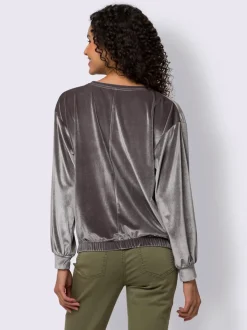T-shirt à encolure ronde en velours brillant fluide