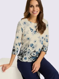 T-shirt à encolure ronde en viscose aux motifs floraux