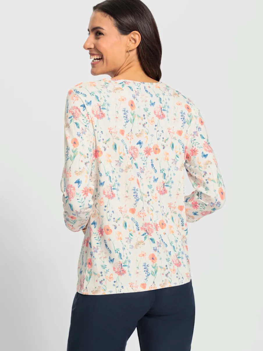T-shirt à encolure ronde et manches 3/4 avec motif floral
