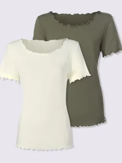 T-shirt à encolure ronde et manches courtes avec bords ondulés