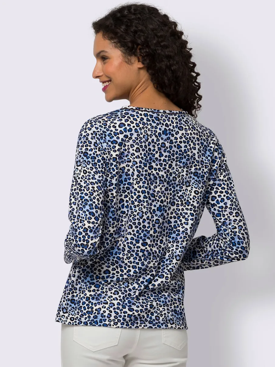 T-shirt à encolure ronde et manches longues avec motif léopard