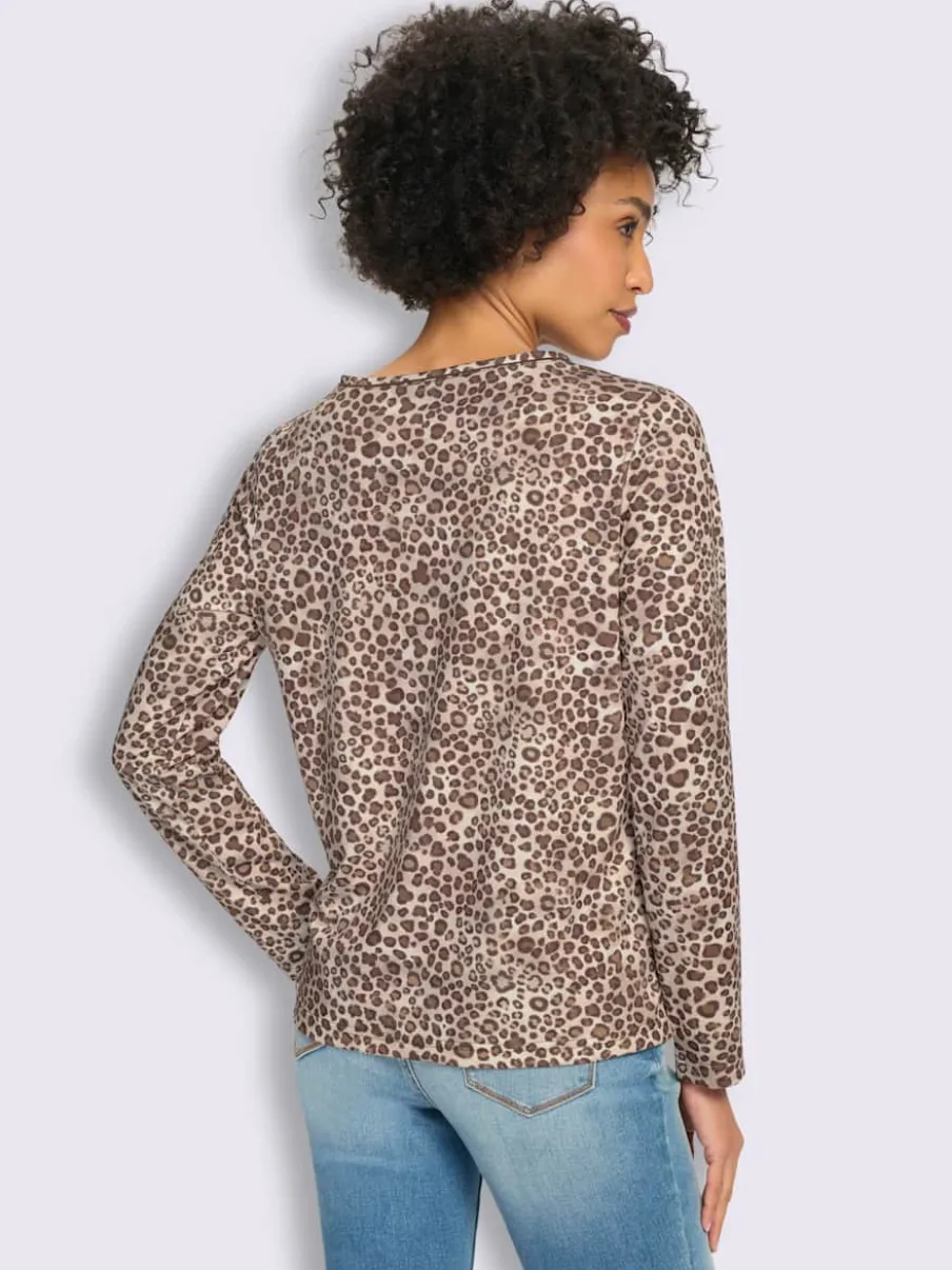 T-shirt à encolure ronde et manches longues avec motif léopard
