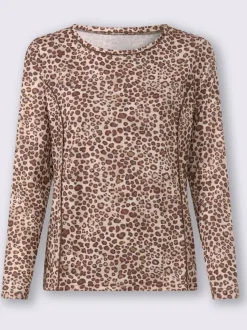 T-shirt à encolure ronde et manches longues avec motif léopard