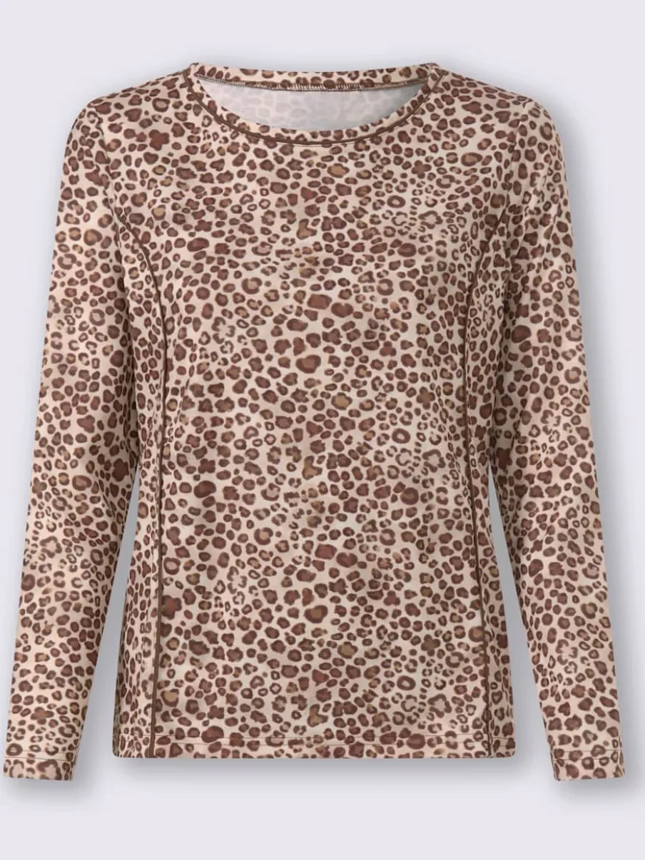 T-shirt à encolure ronde et manches longues avec motif léopard