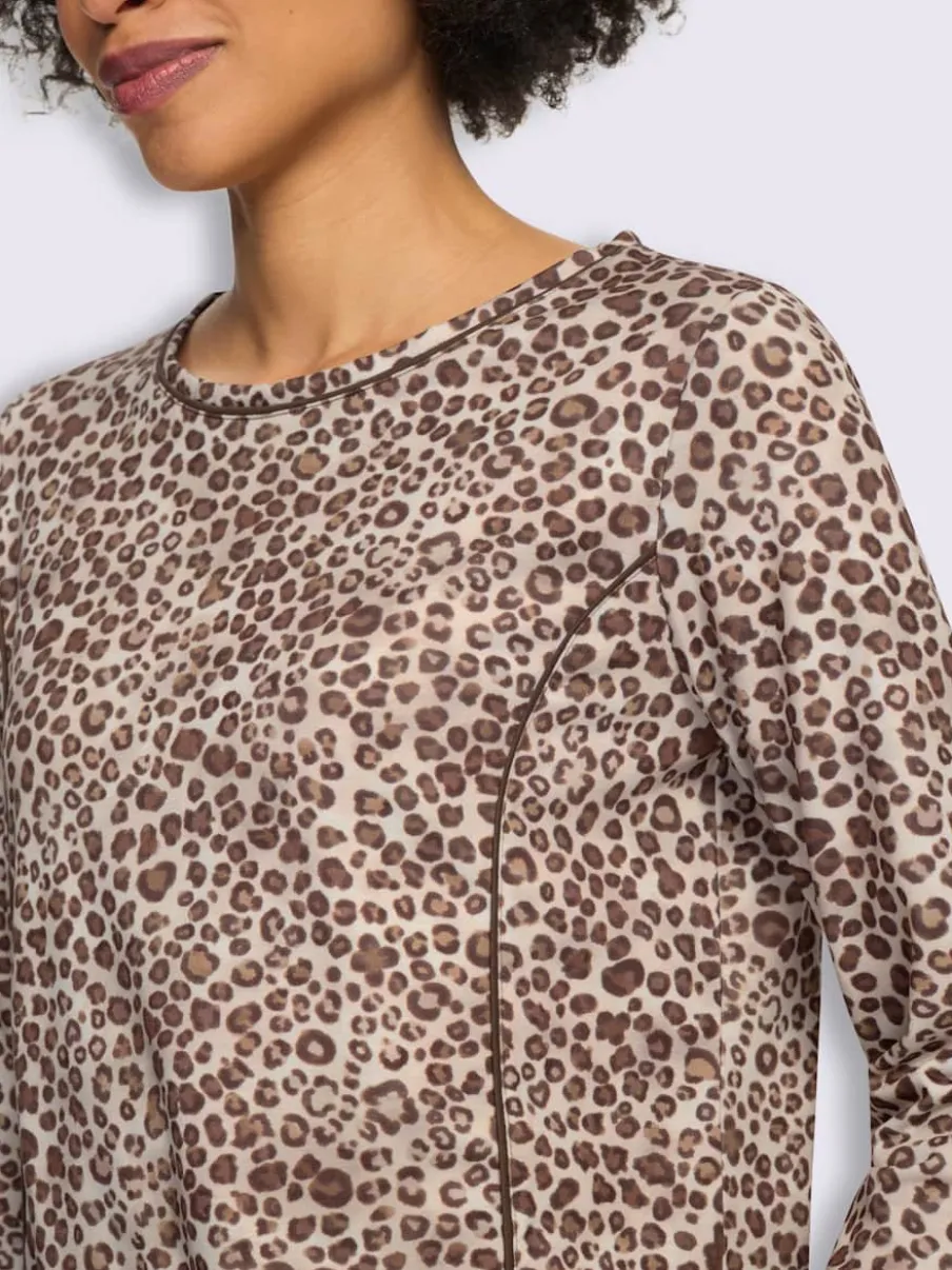 T-shirt à encolure ronde et manches longues avec motif léopard