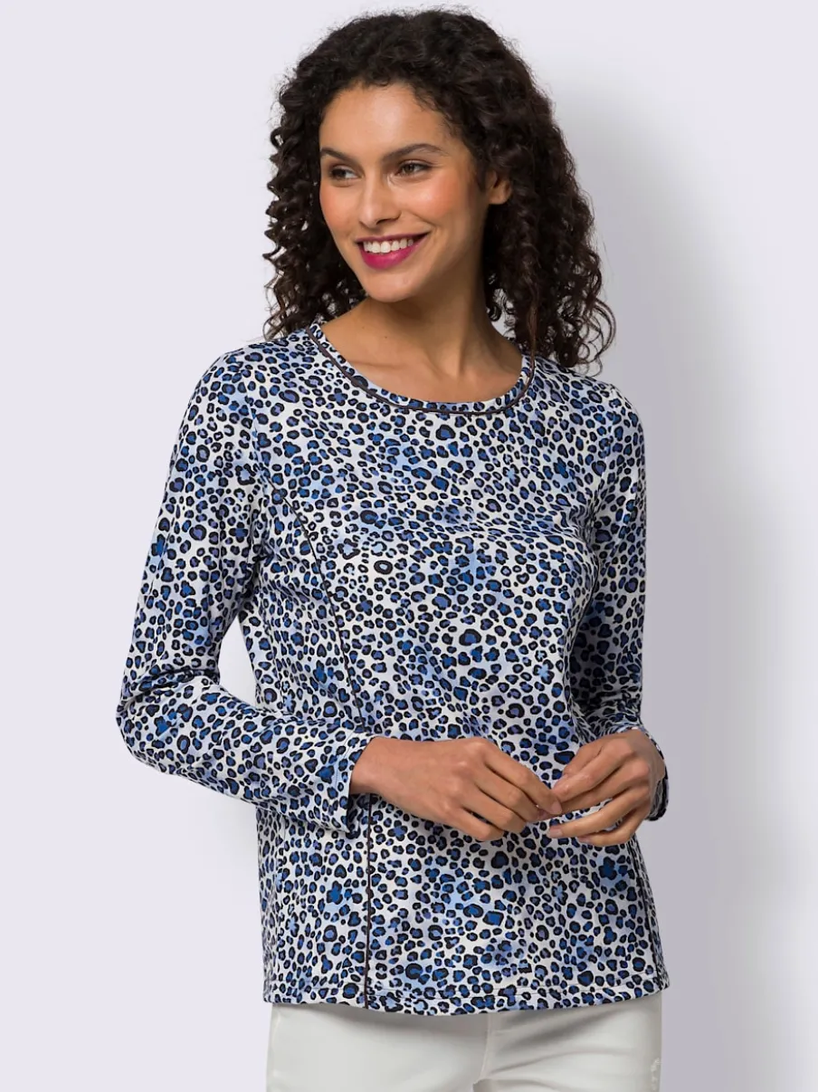 T-shirt à encolure ronde et manches longues avec motif léopard