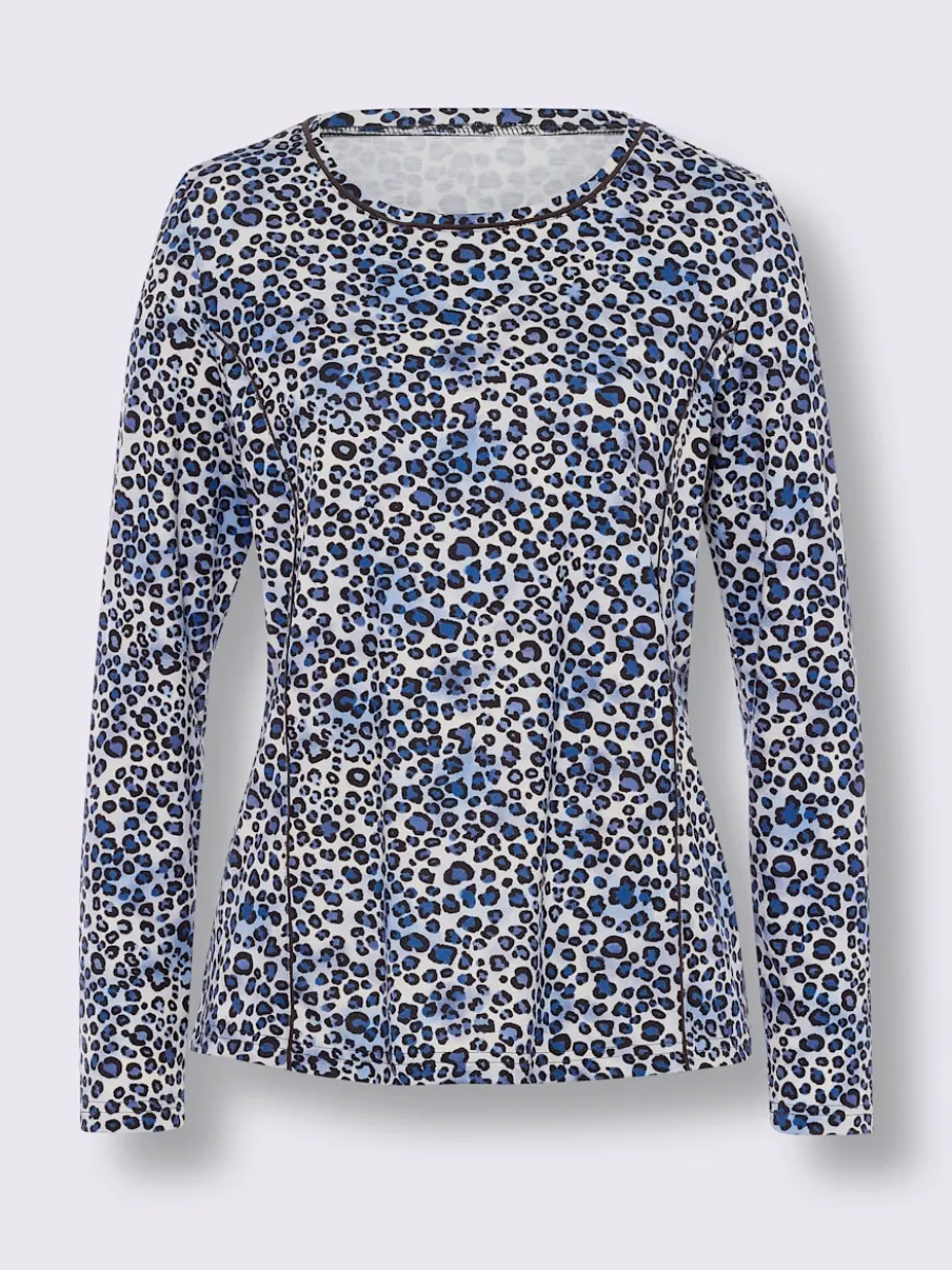 T-shirt à encolure ronde et manches longues avec motif léopard