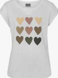 T-shirt encolure ronde imprimé motifs cœur en pur coton