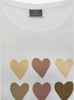 T-shirt encolure ronde imprimé motifs cœur en pur coton