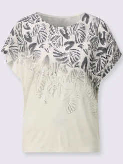 T-shirt à encolure ronde imprimé feuilles avec mancherons