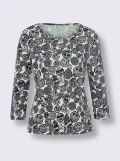 T-shirt à encolure ronde imprimé smileys en coton doux