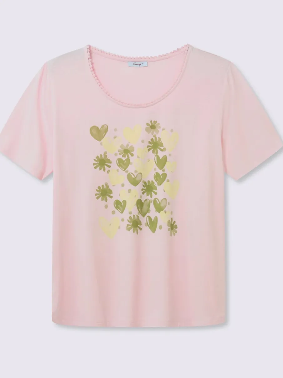 T-shirt à encolure ronde imprimé cœur fantaisie