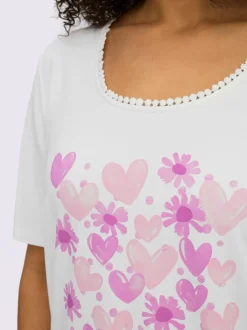 T-shirt à encolure ronde imprimé cœur fantaisie