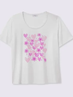 T-shirt à encolure ronde imprimé cœur fantaisie