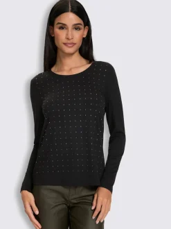 T-shirt à encolure ronde jolies pierres brillantes fantaisie