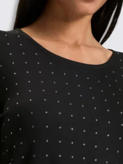 T-shirt à encolure ronde jolies pierres brillantes fantaisie