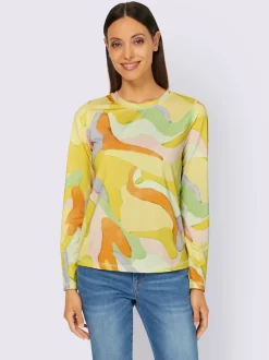 T-shirt à encolure ronde manches longues imprimé multicolore