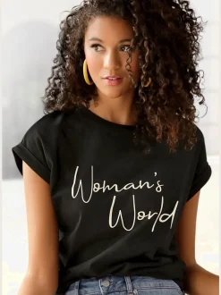 T-shirt encolure ronde à manches courtes avec inscription imprimée en coton doux