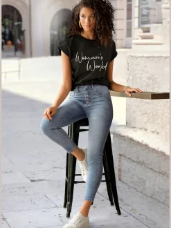 T-shirt encolure ronde à manches courtes avec inscription imprimée en coton doux