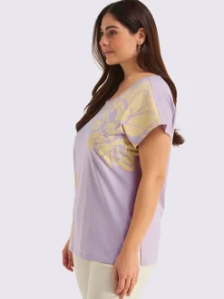T-shirt à encolure ronde motif floral féminin