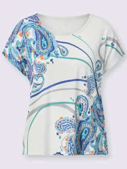 T-shirt à encolure ronde à motifs paisley avec mancherons