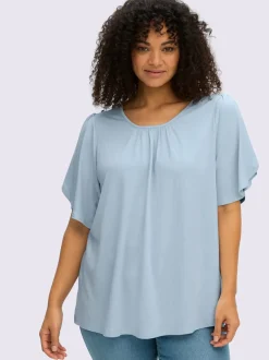 T-shirt à encolure ronde plis décoratifs
