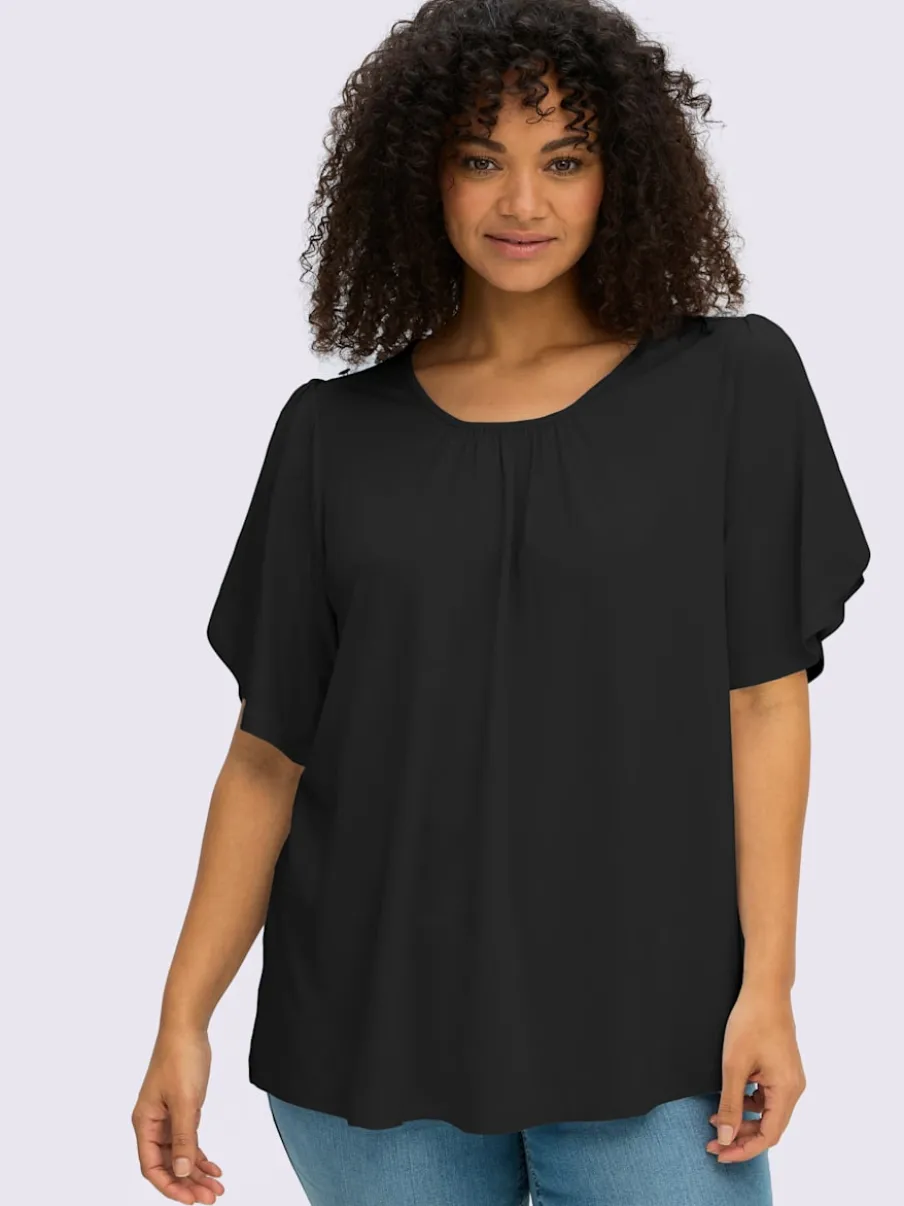 T-shirt à encolure ronde plis décoratifs