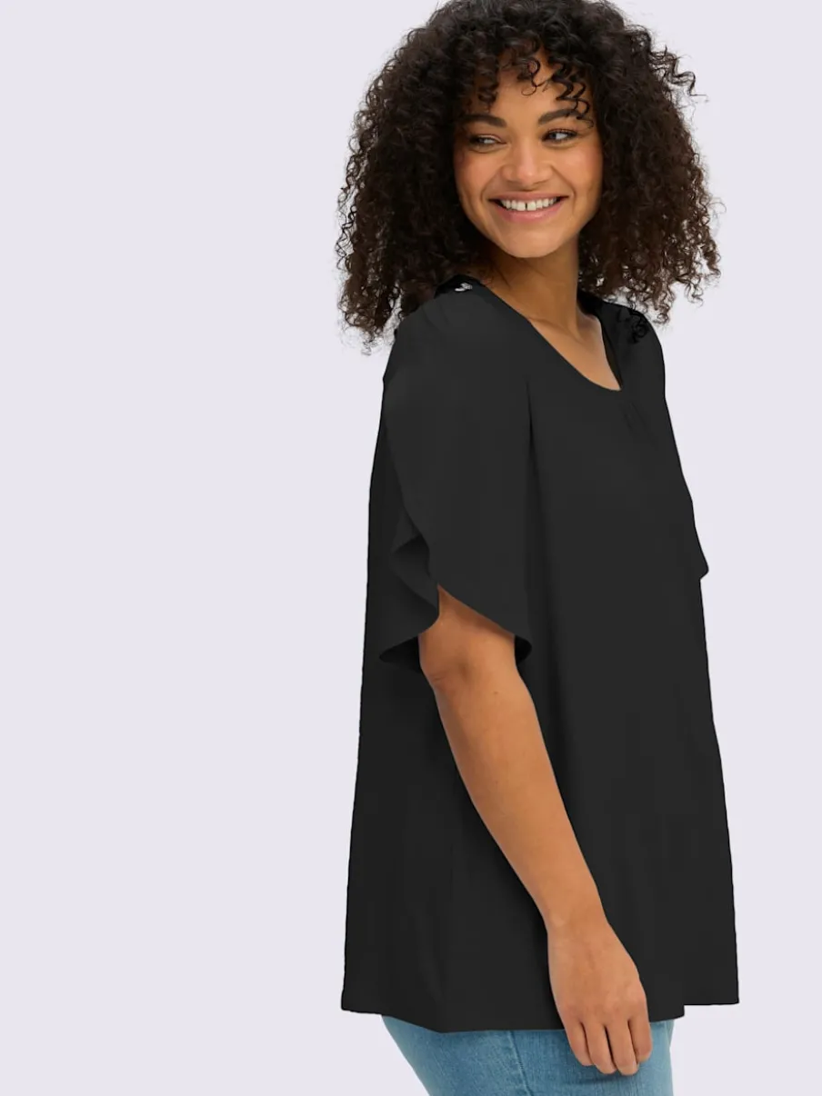 T-shirt à encolure ronde plis décoratifs