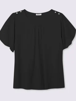 T-shirt à encolure ronde plis décoratifs