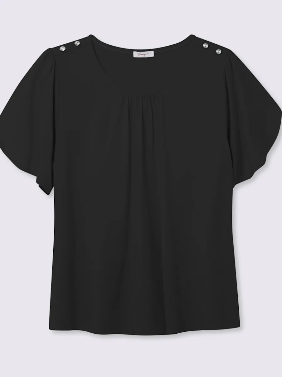 T-shirt à encolure ronde plis décoratifs