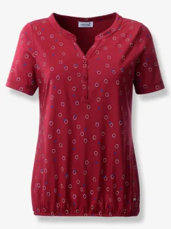 T-shirt à encolure V avec patte de boutonnage et ceinture élastique