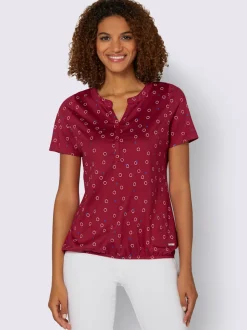 T-shirt à encolure V avec patte de boutonnage et ceinture élastique