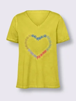 T-shirt encolure V broderie cœur devant et ourlets frangés