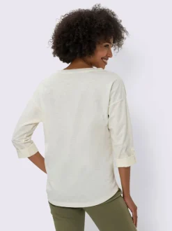 T-shirt encolure V à imprimé lumineux et manches 3/4