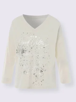 T-shirt encolure V à imprimé lumineux et manches 3/4