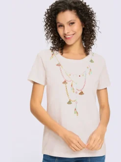 T-shirt en coton avec encolure ronde et motifs floraux