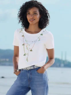 T-shirt en coton avec encolure ronde et motifs floraux